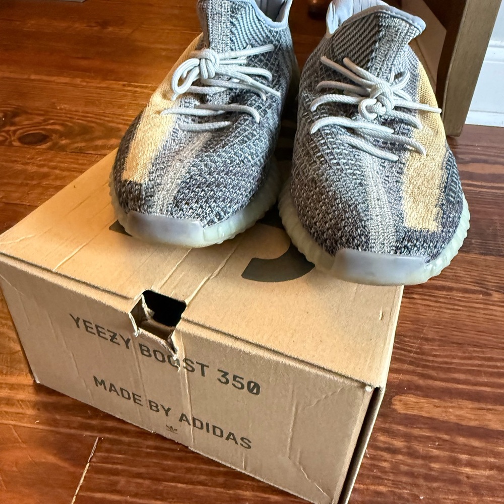 Adidas Yeezy Boost 350 V2  Ash Blu Gray and Yellow Sneakers